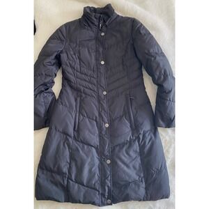 Anne Klein Black Chevron Quilted Puffer Coat Mid Length Parka Womens Small